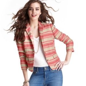 LOFT Coral Striped Linen Blazer
